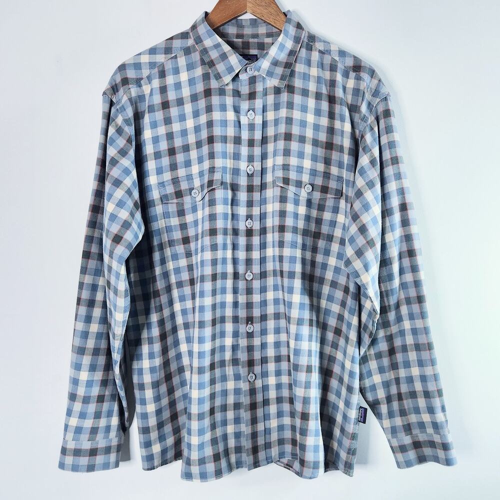 Patagonia Mens Blue Plaid Organic Cotton Button Up Shirt Size Large Gorpcore
